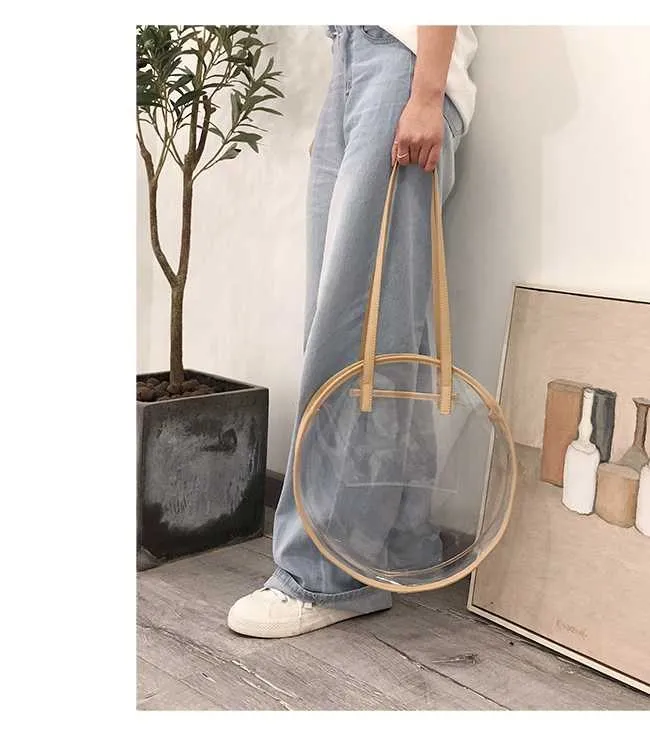 Designer Bag Clear Round Big Shoulder Circle Beach Holiday Bag Lady Bag Brand Transparent Jelly Pack