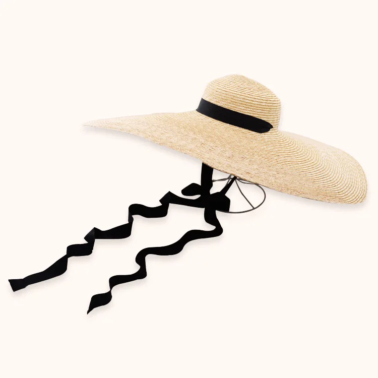 

FANTASIC Super Eaves Natural Straw Bandage Flat Roof Outdoors Sandy Beach Concave Flat Roof 25cm Eaves Women Sunhat