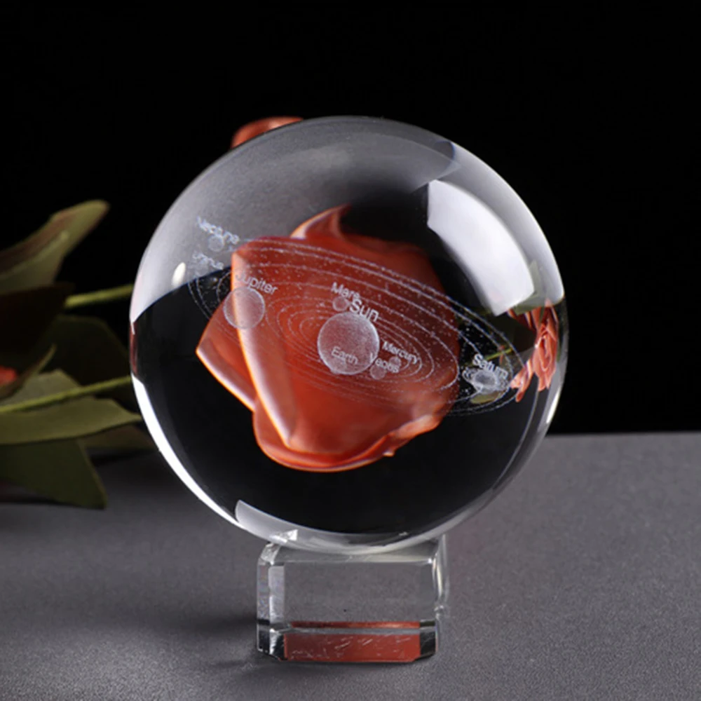 Trend  3D Solar System Crystal Ball Planets Glass Ball Laser Engraved Globe Miniature Model Home Decor Ast 