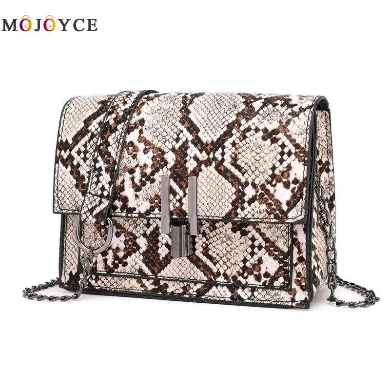 New Fashion Small Snake Print Flap Shoulder Bag Female PU Leather Chain Crossbody Bags for Women Size 17x13x7cm