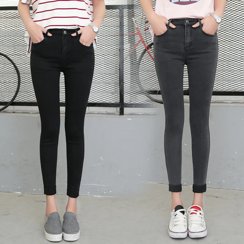 

Spring New Style Students Cropped Rolled Feet Jeans Female Tide Versatile Thin Middle Waist Denim