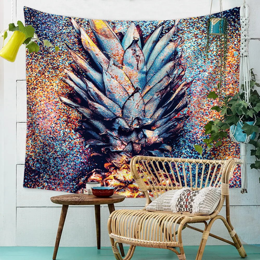 Pineapple Trippy Black And White Colorful Tapestry Wall Hanging Large