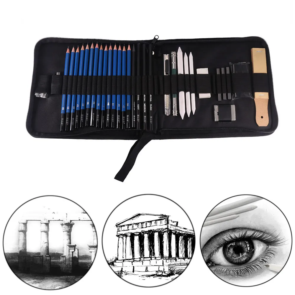 

32Pcs Sketch Drawing Tool Set Profession Painting Set Art Supplies Pencil Stick Eraser Knife Pencil Extender Sharpener Paint
