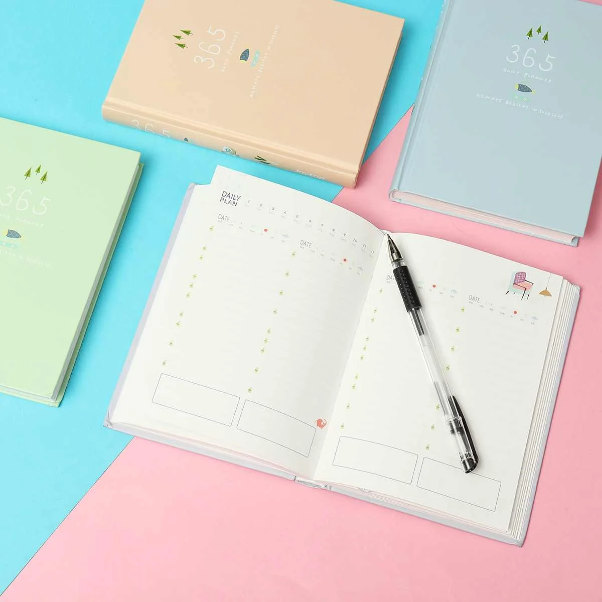 

365 Days A5 Schedule Notebook Hardcover Weekly Calendar Travel Planner Diary Journal Notepad Office School Supplies 4 Colors