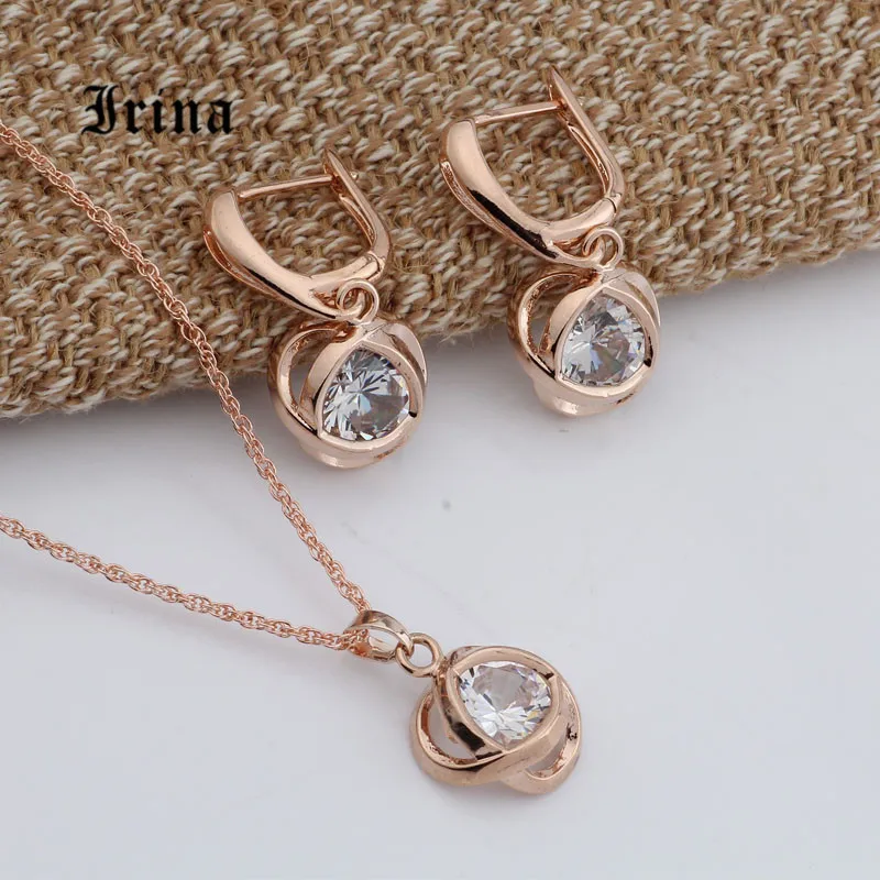 Irina Wedding Accessories Charming Fashion Jewelry Set Women Yellow Gold Color Chain Necklace Earrings Set Zircons Jewelry Sets - Image 2