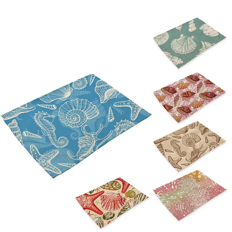 

Table Mat Placemat Conch Starfish Patterns Placemat Printing Cotton Linen Placemat Table Napkin For Wedding Kitchen Decor