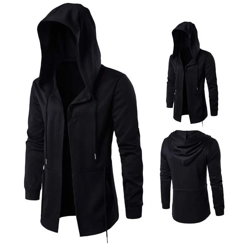 

Spring men hooded jacket fashion Dark Department Long cloak Windbreaker hoodies autumn mens black Sweatshirts Cardigan trench