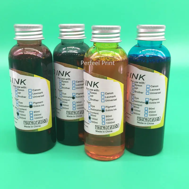 

4 Bottles T2521-T2524 Edible Ink For Epson WF-3620 WF-3640 WF-7610 WF-7620 WF-7710 WF-7720 WF-7210 T252XL1-T252XL4 Printer