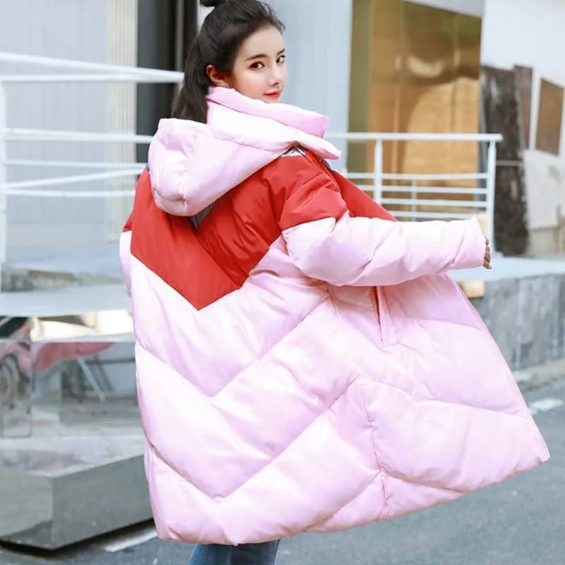Bas Lumineux Veste Rose Femelle Couture Long Mode Femmes Hiver Ls37 Vers Le Couleur Rembourré Manteau Femme D'hiver 2018 Parka Pink 46EY06dwq