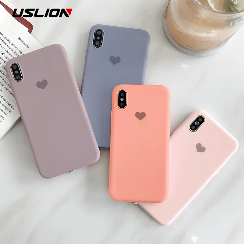 

USLION Phone Case For iPhone 8 6 6S 7 Plus XS Love Heart Soft Cover For iPhone XR X Xs Max TPU Silicone Cases With Dust Plug