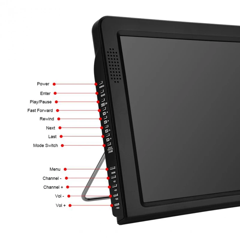 Портативный 12 дюймов Tft Led 1080P Hd Pvr H.265 Dvbt2 цифровой аналоговый ТВ автомобильный телевизор Поддержка Usb Tf кард-ридер Us Plug