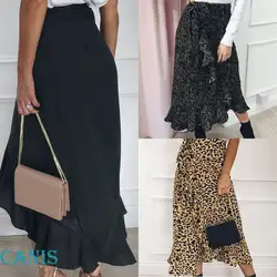 Мода 2019 г. Леопардовый принт длинные оборки Асимметричный Лидер продаж Женская сексуальная юбка с длинными рукавами вечеринка