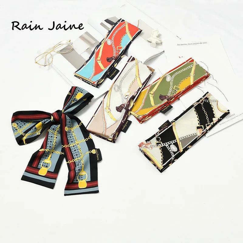 

Chiffon Scarf Women Two-sided Narrow Strip More Function Ribbon Commute Colorful Ring Scarves Head Silk 2019 Foulard Femme Tide