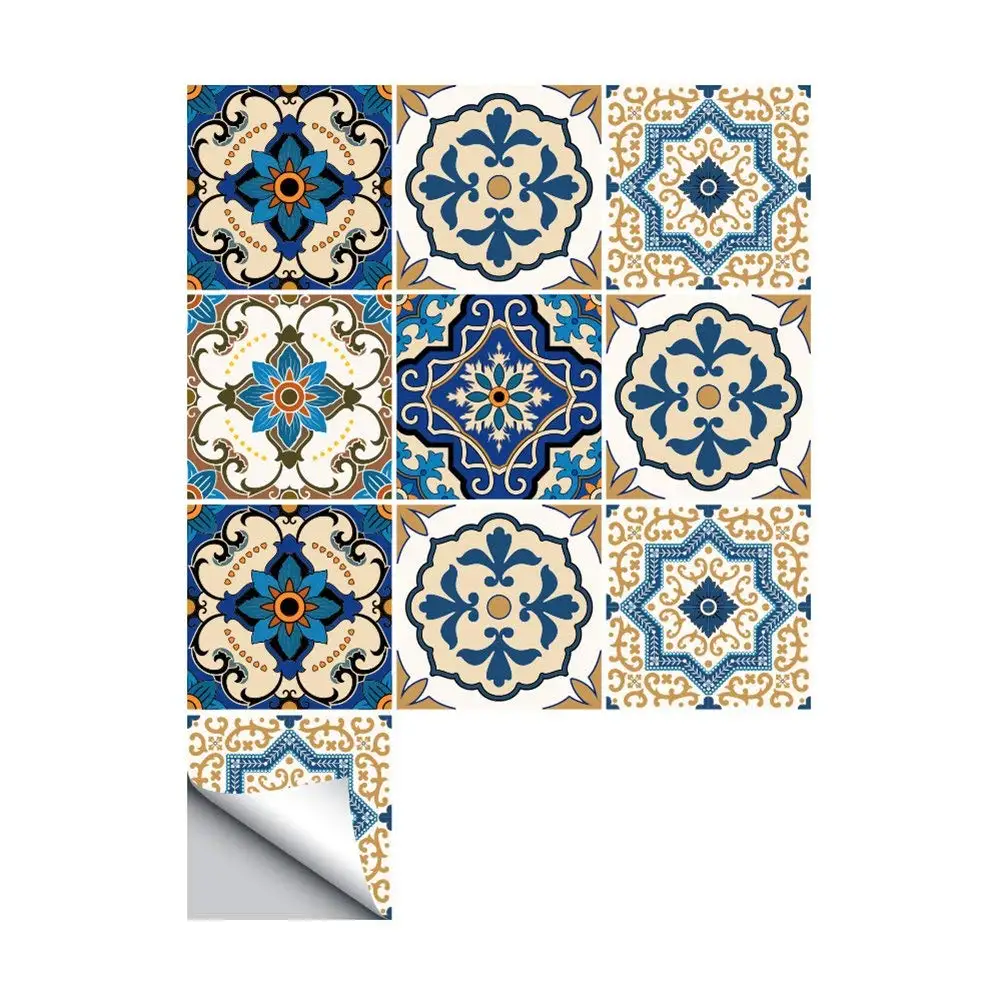 

10Pcs Moroccan Style Tile Stickers Waterproof Wall Stickers Bathroom Art Decor,6x6 Inch