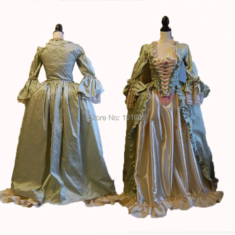 

Tailored!Eras 2-pcs Royal Green Renaissance Gothic medieval Reenactment Halloween Gothic Cosplay DRESS Colonial dresses HL-417