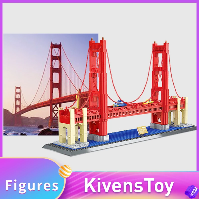 

In Store The Golden Gate Bridge Wange 8023 MOC Creator Building Block Bricks DIY Toys Compatible with Lego Architecture 1977pcs