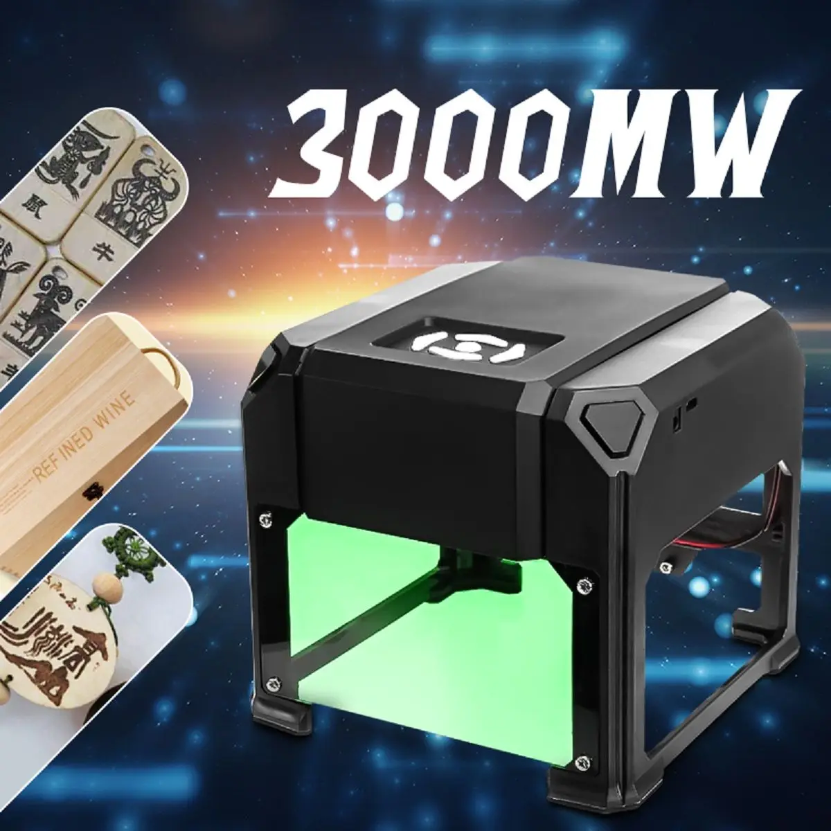  Mini USB 3000mW CNC máquina de grabado láser 110V220V DIY grabador casero escritorio madera enrutad