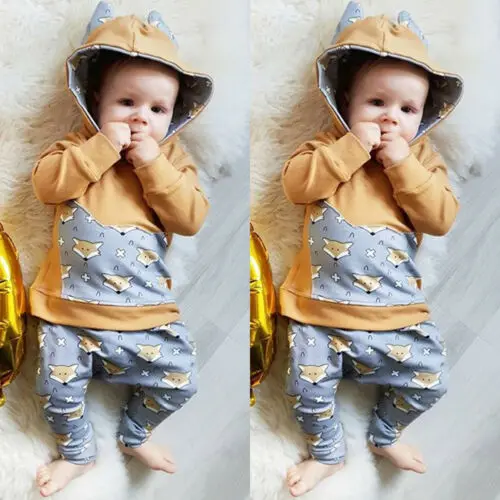 

Baby Boy Girl Infant Clothes Autumn Winter Hooded Tops+Pants 2PCS Set Outfits UK