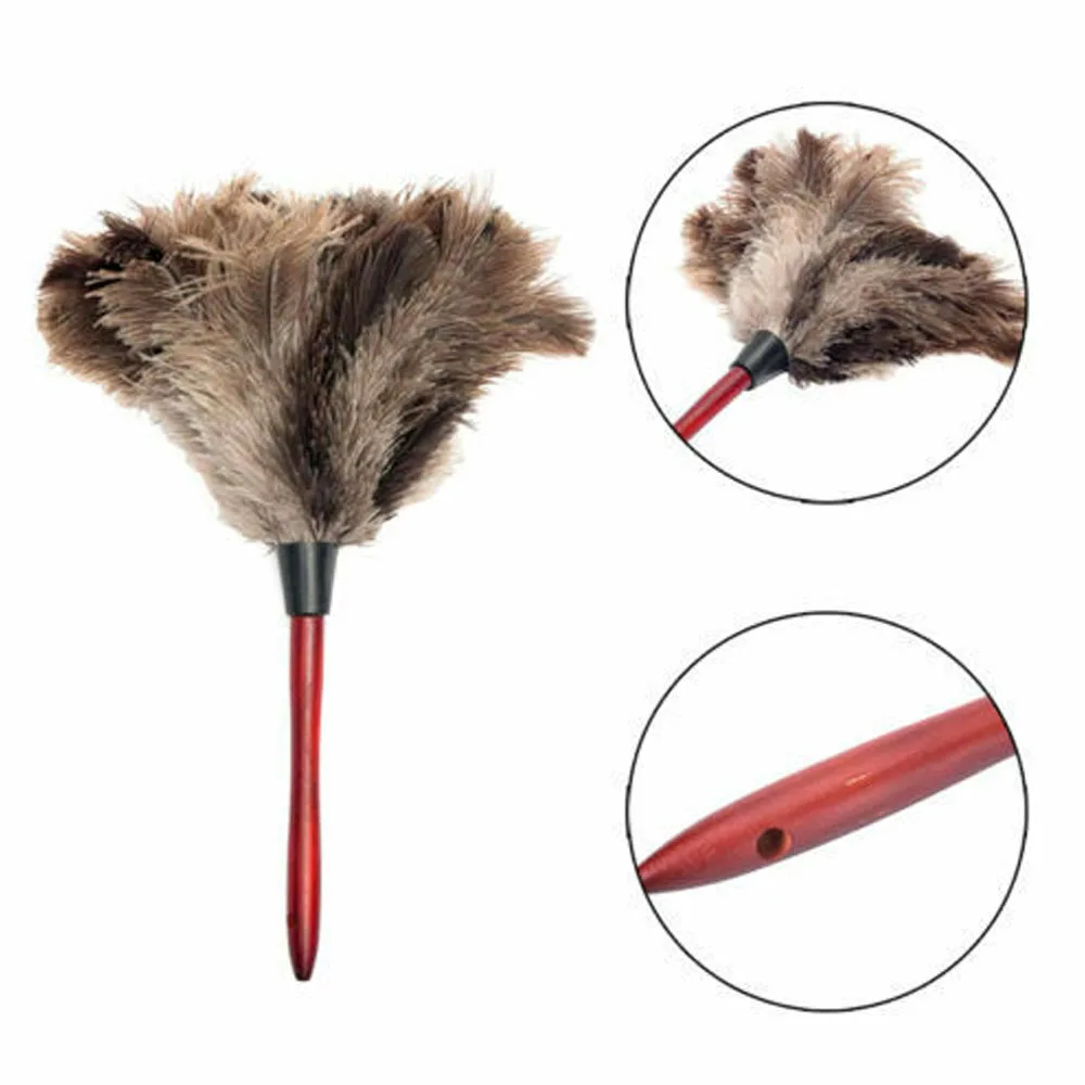 40cm Ostrich Natural Feather Duster Brush Wood Handle Anti-static Cleaning Tool Household Furniturer Car Dust Cleaner
