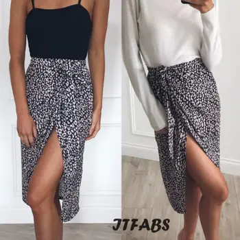 

2019 Hot Sexy Womens Summer High Waist Skirts Beachwear Leopard Long Casual Skirt
