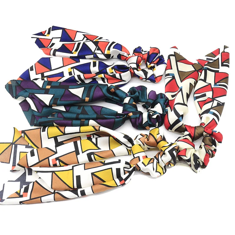 

Scrunchie Women Hair Ribbon Ladies Hair Scarf Girl Hair Accessories Geometric Print