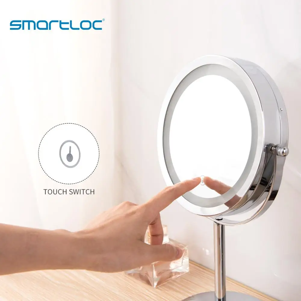 Smartloc 2 الوجه 3X المكبرة اللمس شاشة LED أضواء الحمام مرآة ماكياج حمام المكياج التجميل الغرور الذكية 360 الدورية