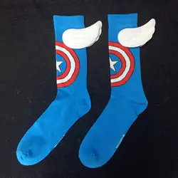 Капитан Америка носки ручной работы с крыльями женщина Капитан Америка n для женщин мужчин по колено косплэй хлопковые спортивные носки