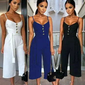 

Ladies Summer Casual Loose Playsuit Leotard New Style Women Sexy V Neck Sleeveless Jumpsuit