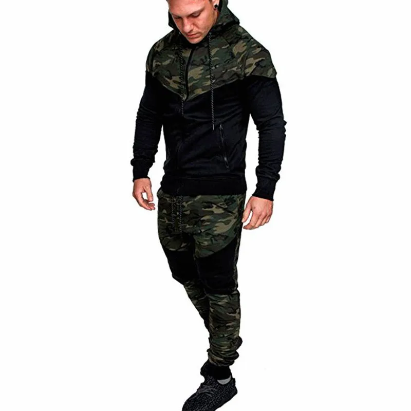 

Men Fashion Long Sleeve Splice Camouflage Print Hoodies Sport Sweatshirt Coat Male Casual Zip Up Hooded Sweatshirt Jacket Outw