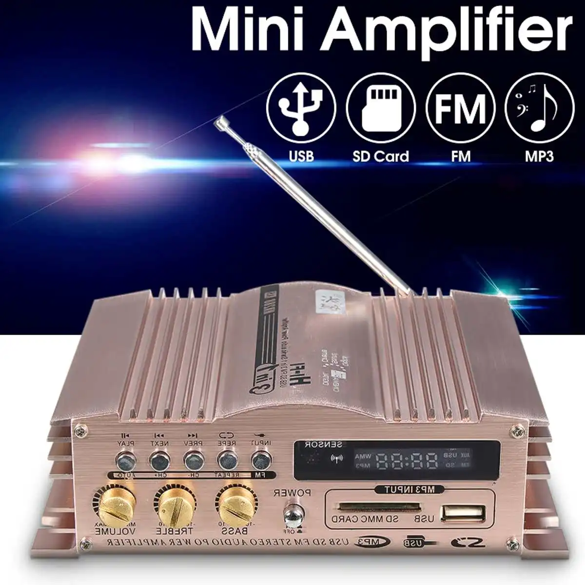 

Audew Mini 600W Hi-Fi 2 CH Car Stereo Audio Power Amplifier USB SD FM Car Auto Motorcycle Stereo Amplifier Car Amplifier System