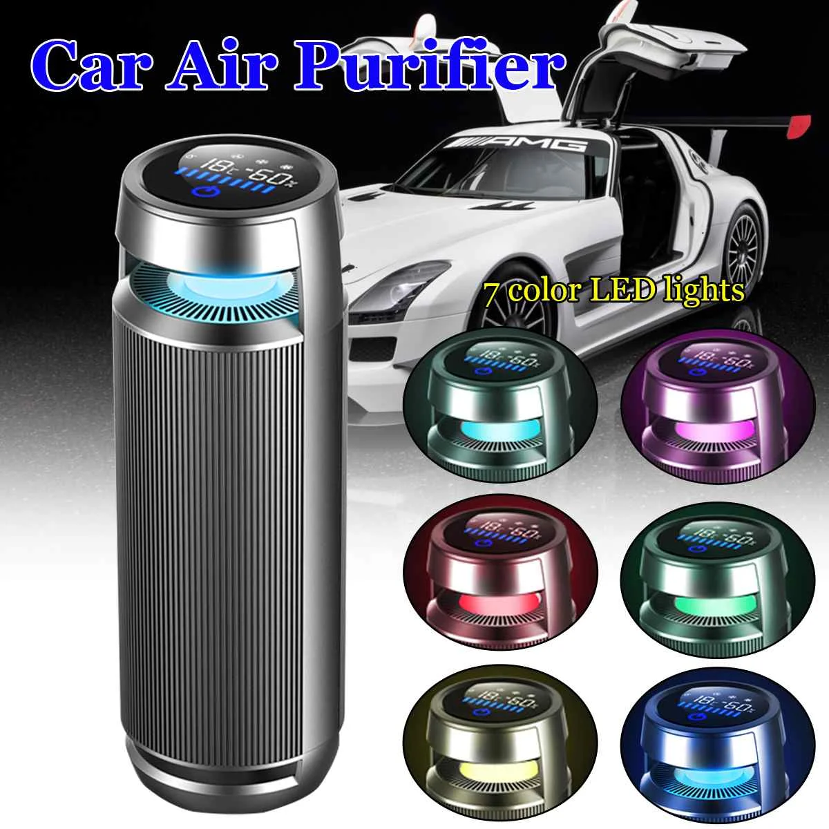 

AUGIENB USB Car Air Purifier Negative Ion Air Cleaner for PM2.5 Formaldehyde Smoke Odor Allergies LED Light Fast Frash Air