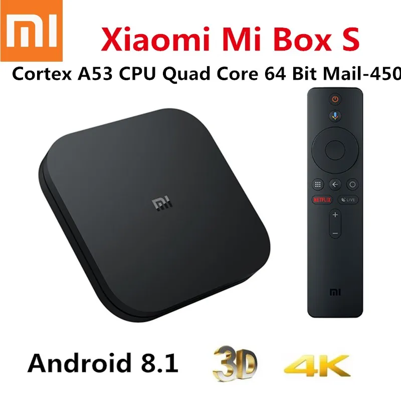 Original Xiaomi Mi Box S 4K TV Cortex-A53 Quad Core 64 bit Mali-450 Android 8.1 2GB+8GB HDMI2.0 2.4G/5.8G WiFi BT4.2 | Электроника