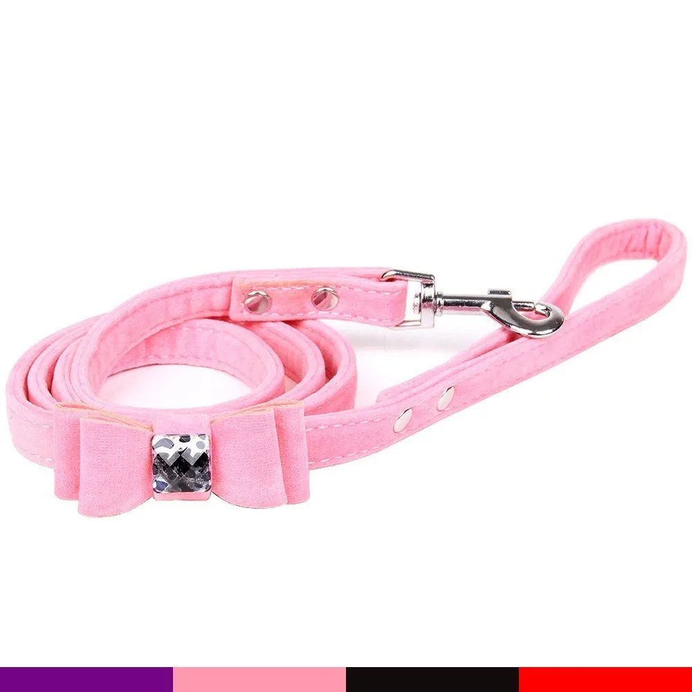 

4Colors Bowknot Gem Small Dog Cat Leashes Velvet Puppy Leads Pet Walking Running Chihuahua Leash Training Rope Belt Pet supplies