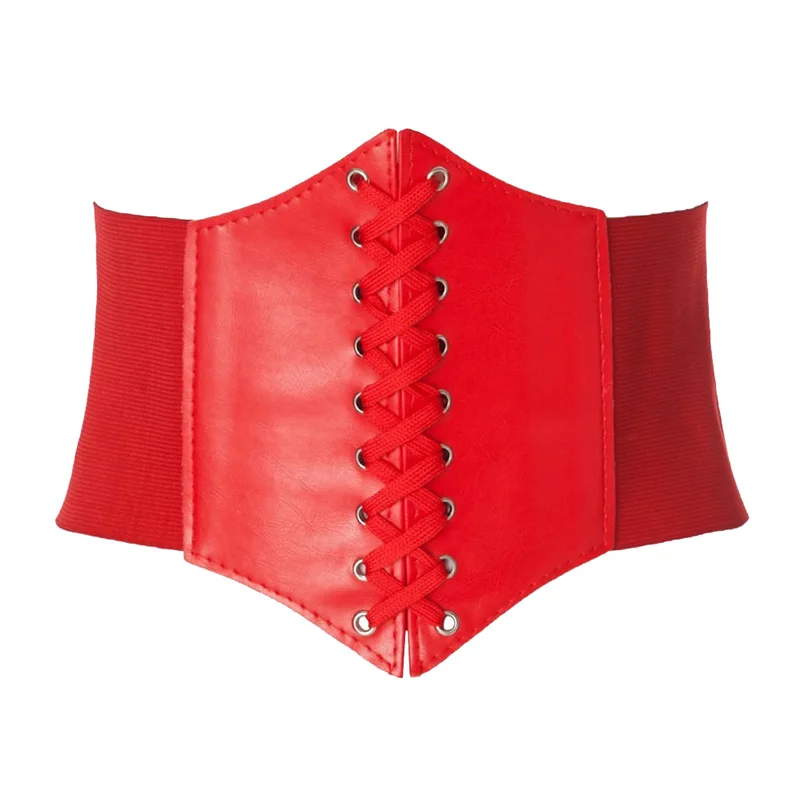 Sexy Women Corset Belt PU Leather Splice Lace-Up Elastic Cincher Wide Waistband Waist Strap Harajuku Accessories Wide Belts Lady