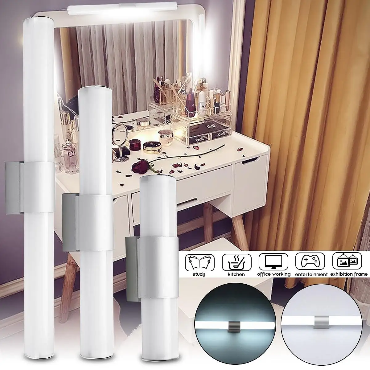 

LED Light 25cm-12W/40cm-16W/55cm-22W AC 85-265V Modern Bathroom Vanity Acrylic Front Mirror Toilet Wall Lamp Fixture White Light
