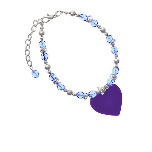 Acrylic 1&quot Purple Heart Light Blue Beaded Bracelet |