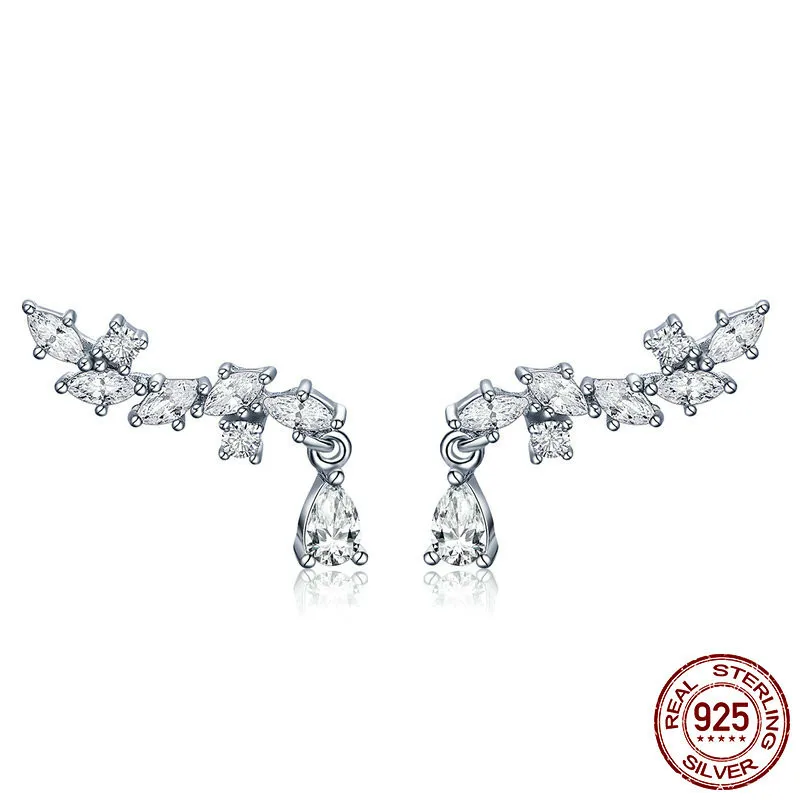 

100% 925 Sterling Silver Elegant Crystal CZ Geometric Stud Earrings for Women Sterling Silver Jewelry SCE385 BAMOER