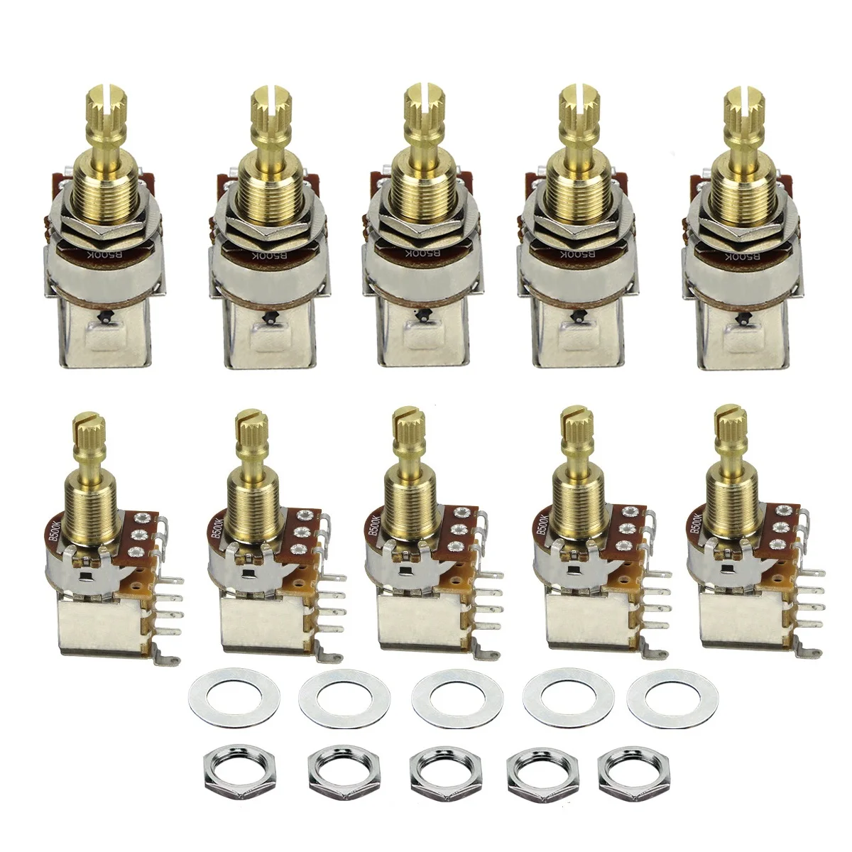 FLEOR 10PCS Linear Taper Guitar Potentiometer B500K Push Push Pot