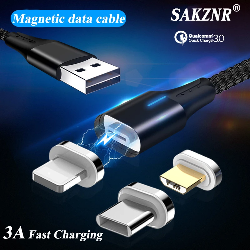 

3A Fast Magnetic Micro USB Cable USB Type C Magnet Charger Charging Wire USB C Cable For iPhone X XR Samsung Xiaomi Phone Cables
