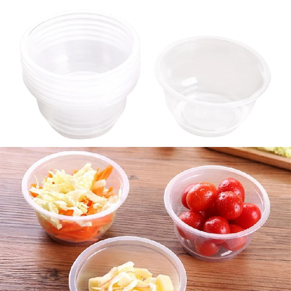 

50pcs Round Plastic Bowls For Fruit Salad Without Lids Disposable Tableware For Party Birthday Club Kitchen Accessories