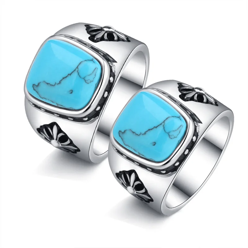 Wedding Ring for Women Square Large Blue Bohemian Style Retro Micro-inlaid Party Jewelry Couple Engagement | Украшения и