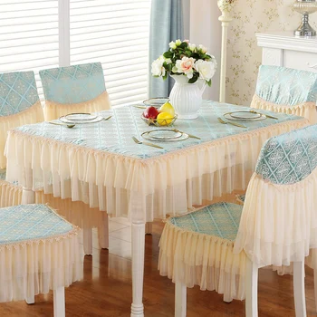 

Rural Lace Table Cloth Chair Cover Tea Table Skirt Rectangle Blue White Table Cloth Table Cover Wedding Decoration Tablecloth