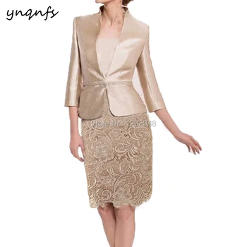 

YNQNFS M74 Wedding Party Guest Wear 2 Piece Mother of the Bride Lace Dresses with Jacket Bolero Groom Mother Gown Women dress