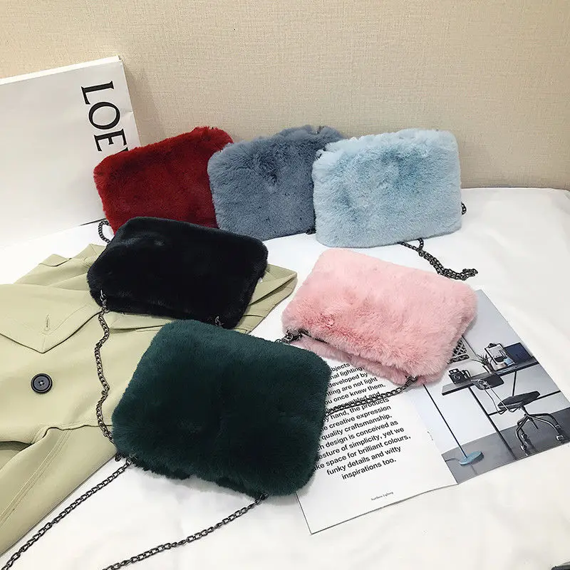 

2018 New Style Fashion Solid Women Plush Chain Crossbody Chains Shoulder Bag Lady Flap Handbag Bucket Satchel Messgenger