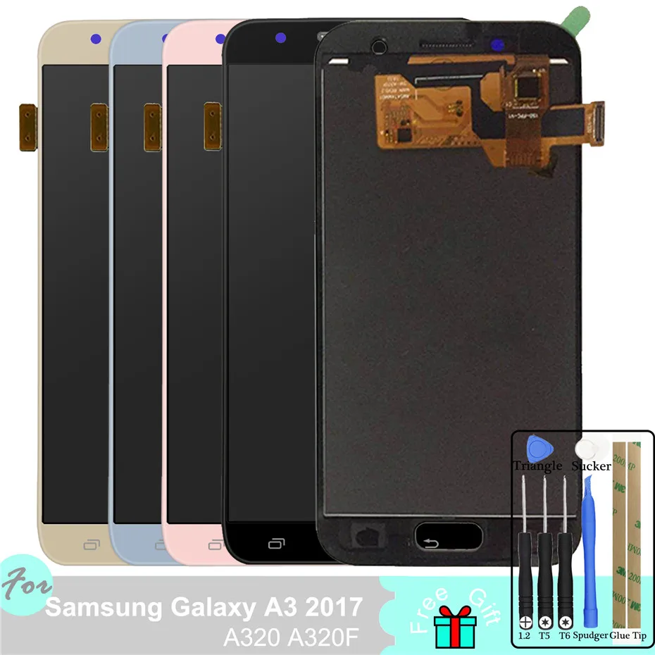 

Adjust Backlight LCD For Samsung Galaxy A3 2017 A320 A320F SM-A320F Touch Screen Digitizer Assembly with Speaker Anti-Dust Net