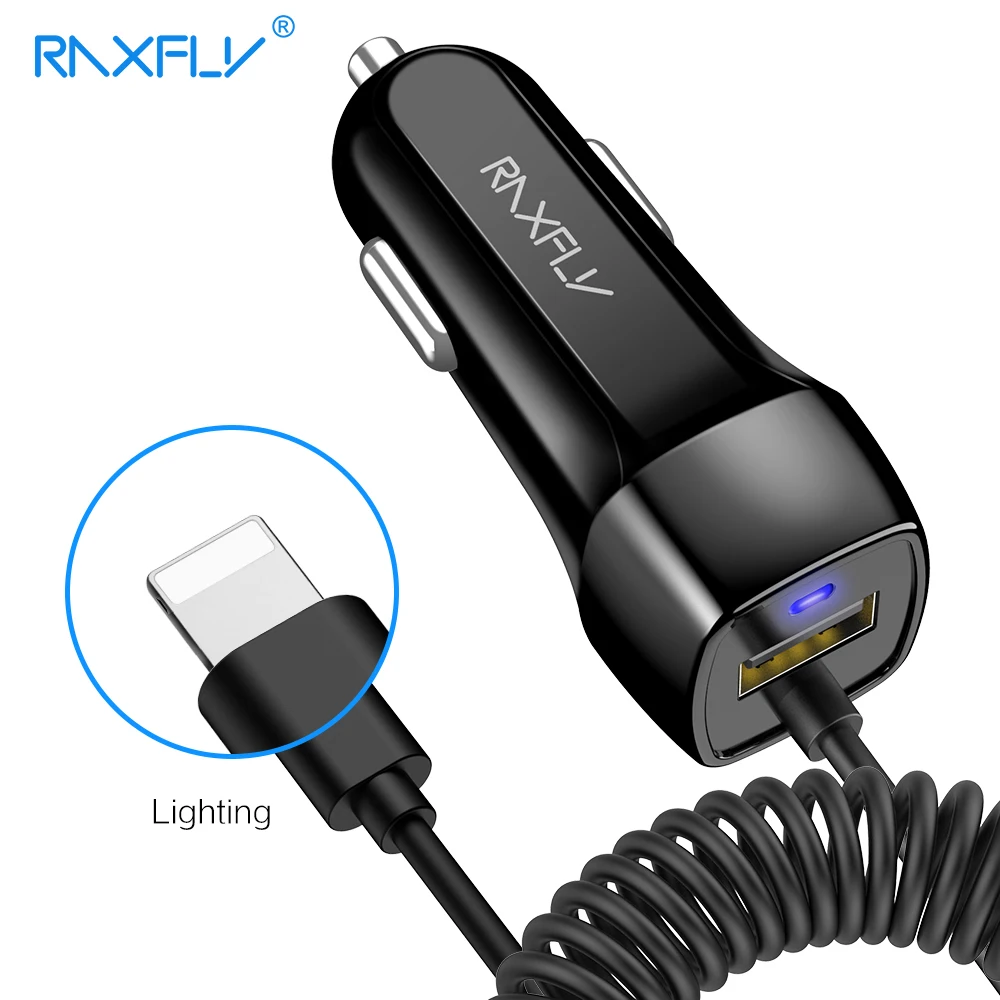 RAXFLY универсальное автомобильное зарядное устройство с кабелем для iPhone X XS 8 7 6 5 5S SE Быстрая зарядка USB кабель зарядное устройство для IPad Mini 1 2 3 4 и т. Д