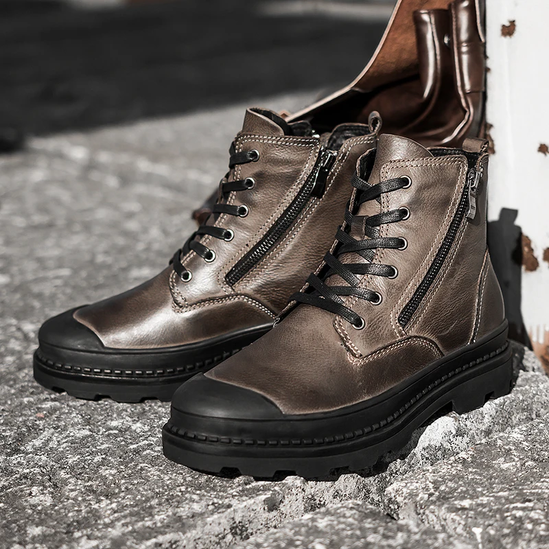 

Big Size 38-47 Men Boots Genuine Leather Winter Boots Shoes Men, Warm Furry Boots Men, Fashion Ankle Snow Boots for Men HH-049