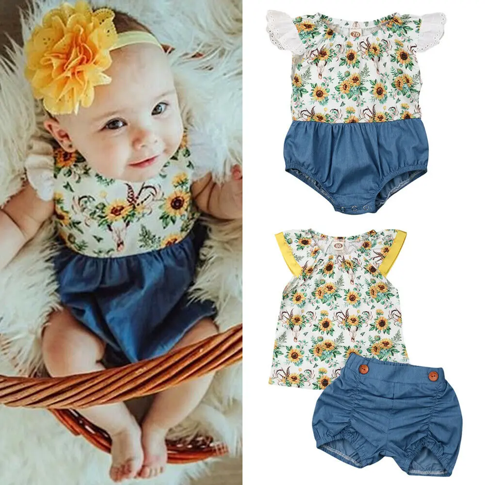 little girl sunflower romper