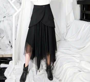

Punk Skirt Women Vintage Two Piece High Waist Ball Gown Irregular Long Skirt Casual Black Skirts for Female Fashion