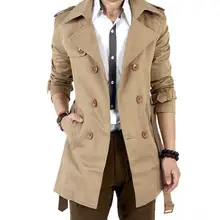 MISSKY осенний мужской Тренч ветровка длинная однотонная куртка с двубортными пуговицами воротник с лацканами пальто